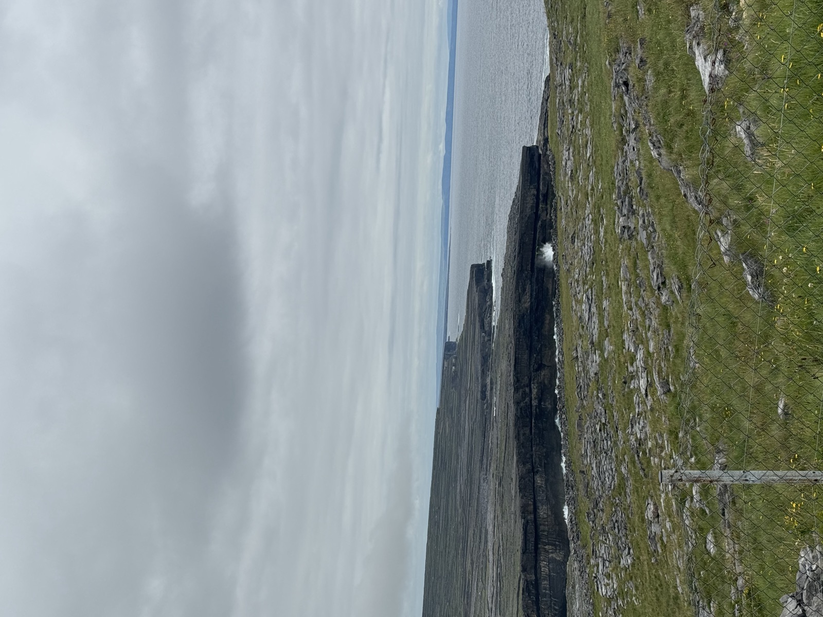 Island cliffs and stone-walled fields off the west coast of Ireland