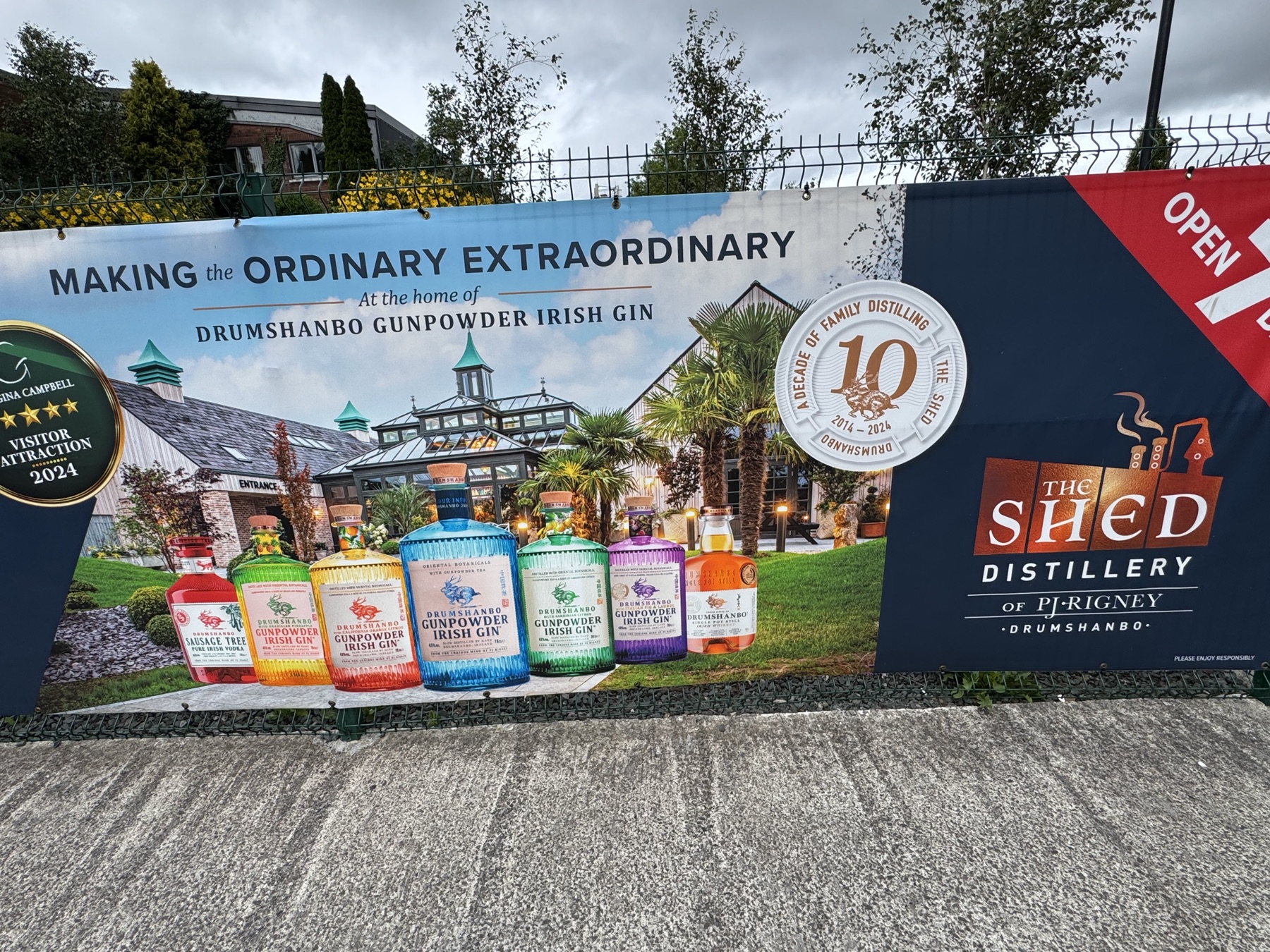 The Shed Distillery visitor banner in Drumshanbo