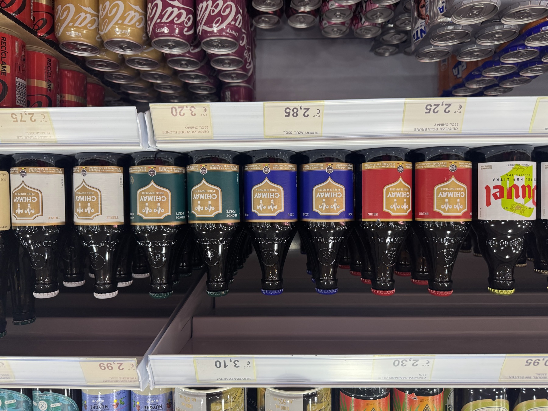 Chimay and Duvel on a Spanish supermarket shelf