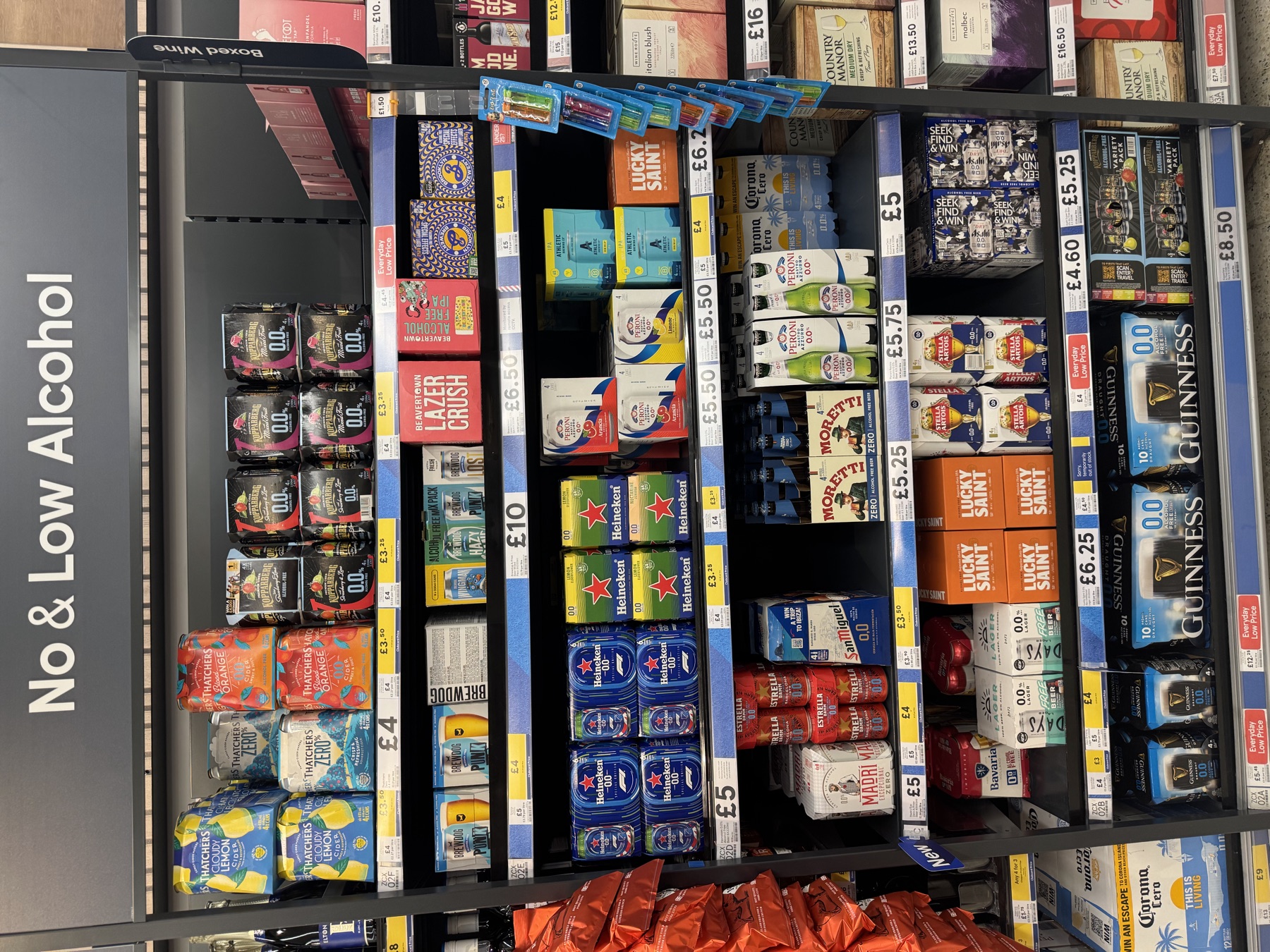 A full supermarket bay of no and low alcohol beer