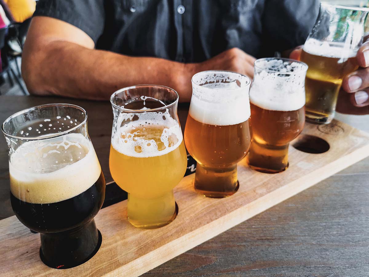 Beer tasting board with selection of beer styles